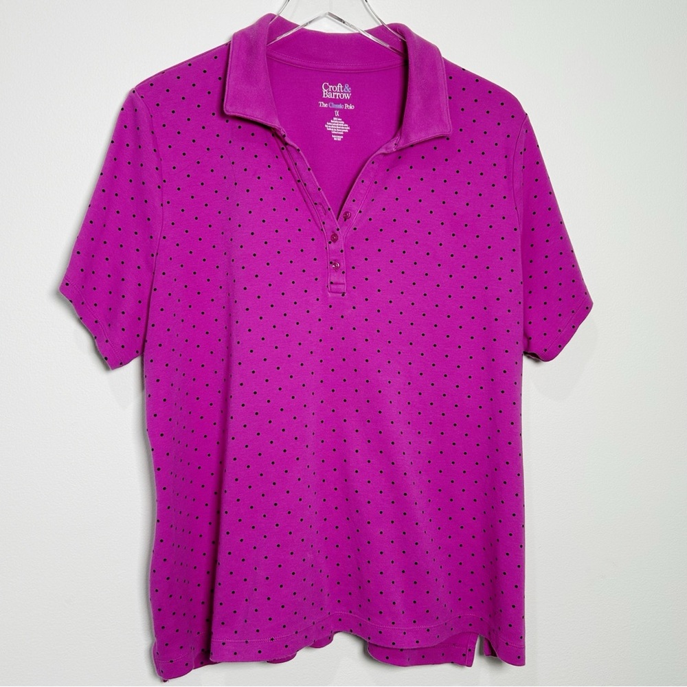 Croft & Barrow The Classic Polo Shirt Purple Black Polka Dot Short Sleeve